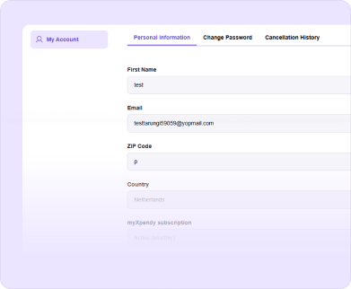 Personal information page in the myXpendy account