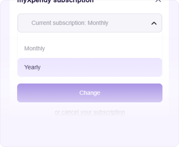 Menu to change or cancel the myXpendy subscription
