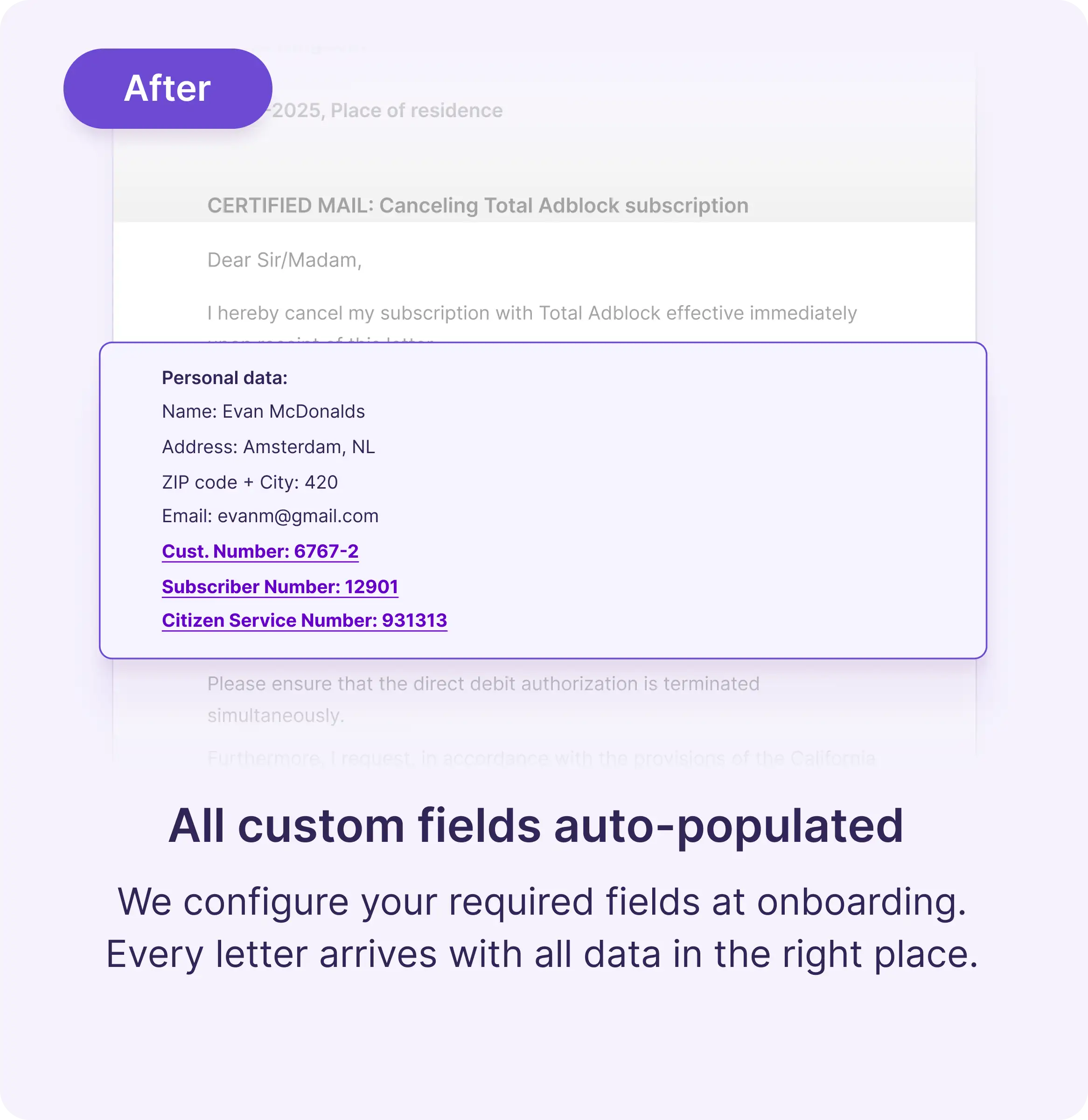 Letter with auto-populated fields