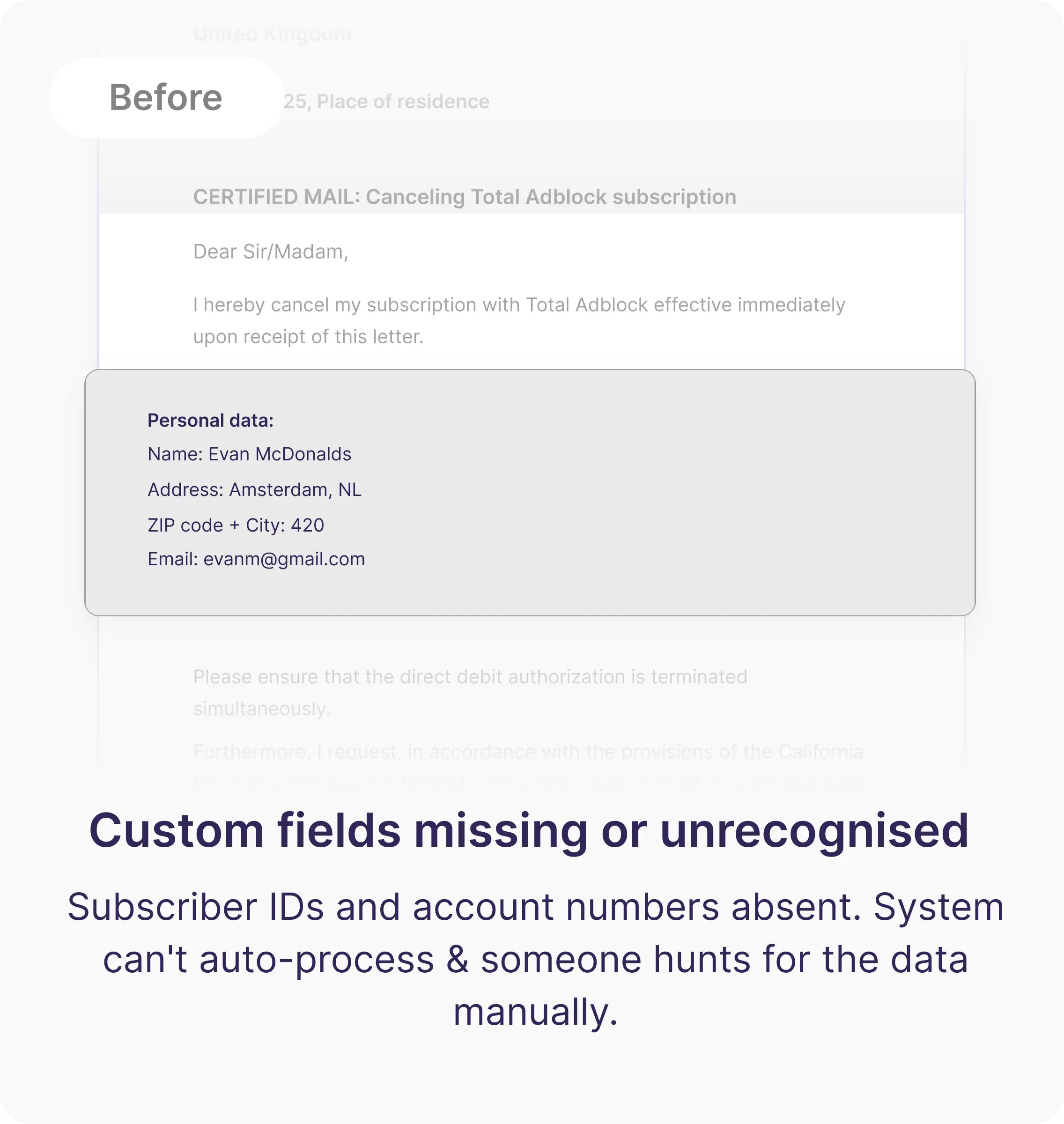 Letter with missing fields